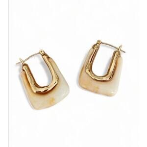 Anthropologie Casa Clara Andy Earrings marbled resin stone cream gold